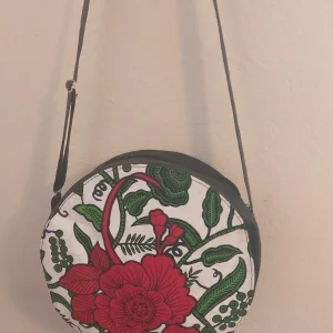 Grand sac rond n°7 Wax sac a main fleuri rouge femme
