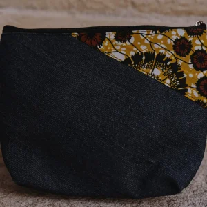 Pochette en denim et en wax n°1