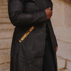 Veste longue denim Wax sans col