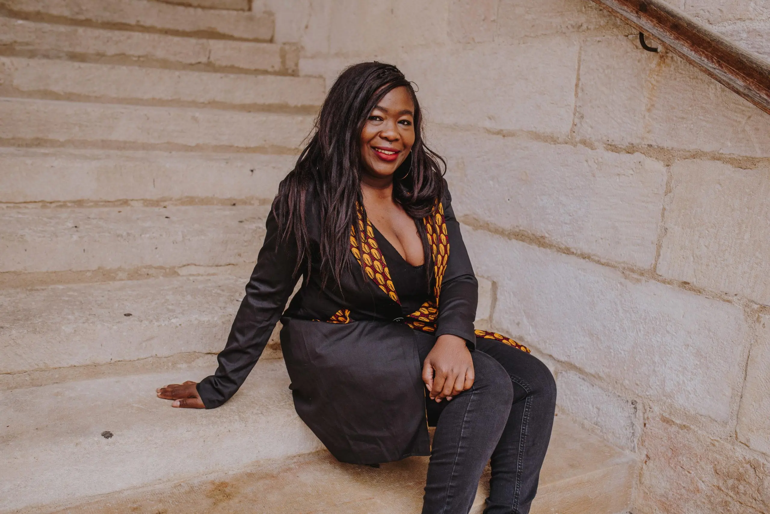 Veste longue noire Wax couture