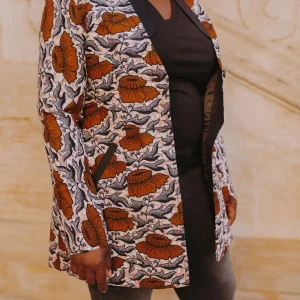 Veste longue marron fleuri