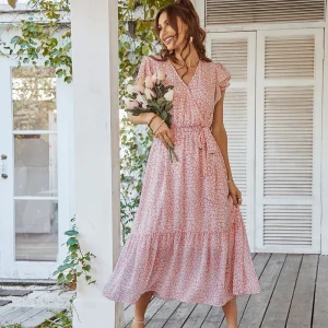 Robe Longue Fleurie en Mousseline pour Femme