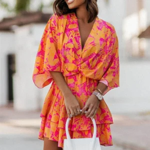 Robe Forme Chauve-Souris Fleurie