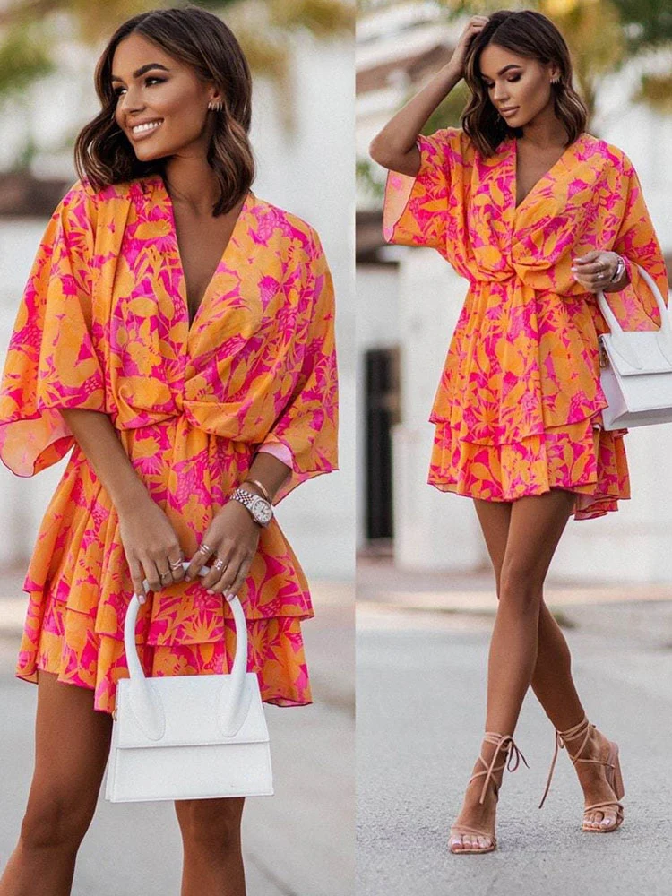 Robe Forme Chauve-Souris Fleurie – Image 3
