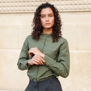 Chemise col officier en coton - Ambre