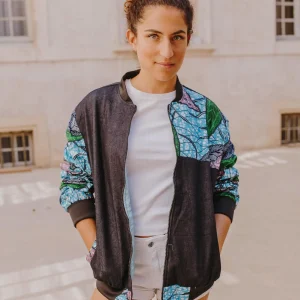 Bomber bicolore en Wax et  coton uni pour femme et homme