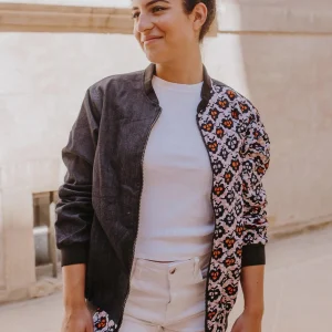 Bomber en Wax bicolore bleu femme homme