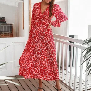 Robe Longue Rouge Fleurie