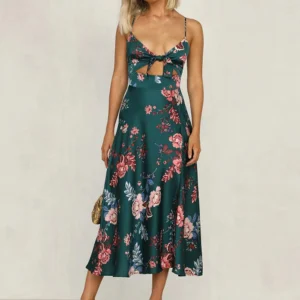 Robe Patineuse Mi-Longue Fleurie